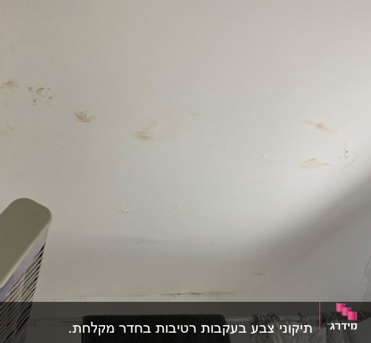 כתמים על תקרה לבנה עם סימני רטיבות